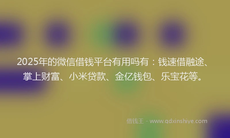 2025年的微信借钱平台有用吗有：钱速借融途、掌上财富、小米贷款、金亿钱包、乐宝花等。