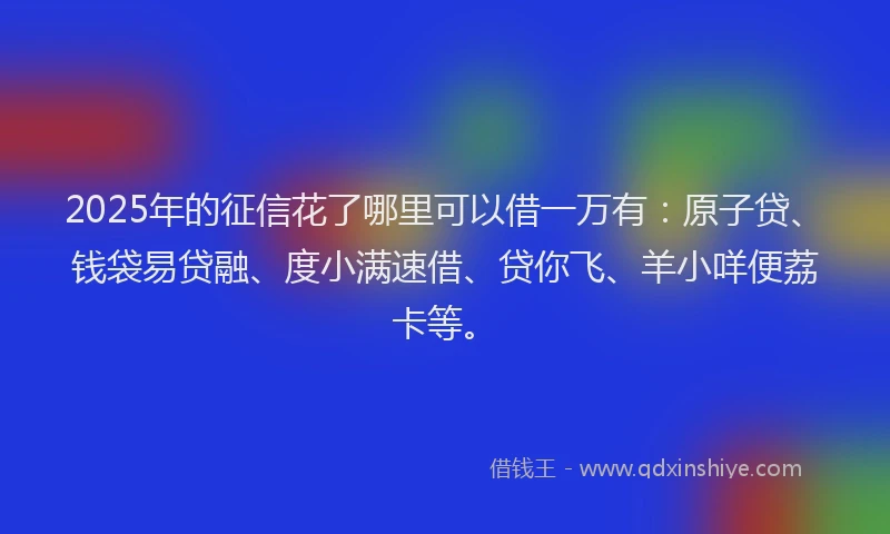 2025年的征信花了哪里可以借一万有：原子贷、钱袋易贷融、度小满速借、贷你飞、羊小咩便荔卡等。