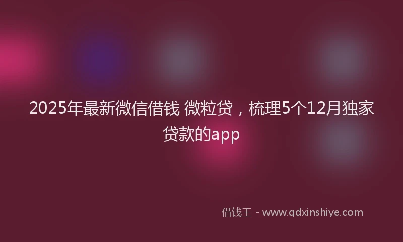2025年最新微信借钱 微粒贷，梳理5个12月独家贷款的app