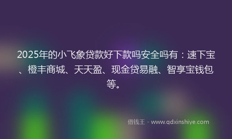 2025年的小飞象贷款好下款吗安全吗有：速下宝、橙丰商城、天天盈、现金贷易融、智享宝钱包等。