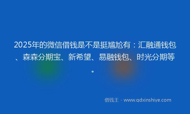 2025年的微信借钱是不是挺尴尬有：汇融通钱包、森森分期宝、新希望、易融钱包、时光分期等。