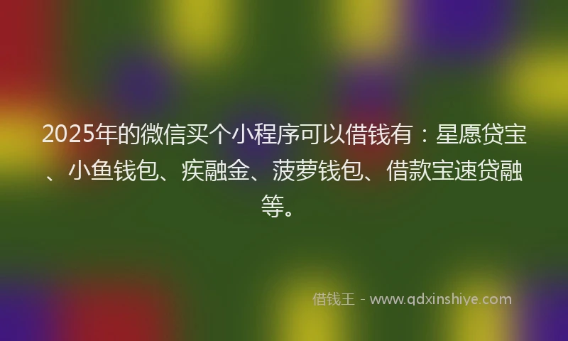2025年的微信买个小程序可以借钱有：星愿贷宝、小鱼钱包、疾融金、菠萝钱包、借款宝速贷融等。