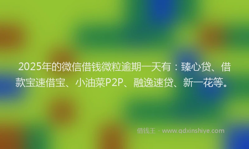 2025年的微信借钱微粒逾期一天有：臻心贷、借款宝速借宝、小油菜P2P、融逸速贷、新一花等。