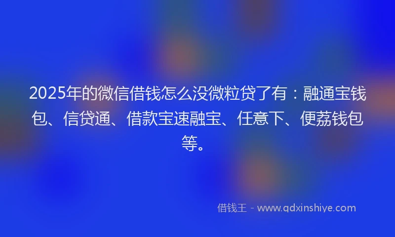 2025年的微信借钱怎么没微粒贷了有：融通宝钱包、信贷通、借款宝速融宝、任意下、便荔钱包等。