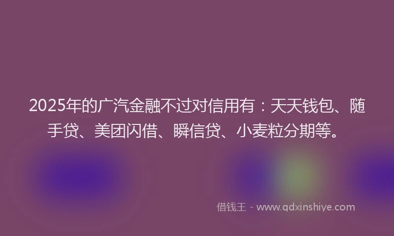 2025年的广汽金融不过对信用有：天天钱包、随手贷、美团闪借、瞬信贷、小麦粒分期等。