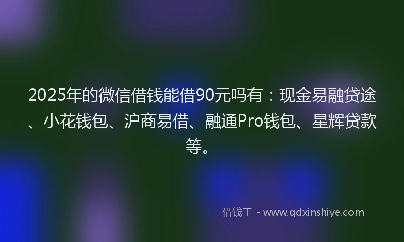 2025年的微信借钱能借90元吗有：现金易融贷途、小花钱包、沪商易借、融通Pro钱包、星辉贷款等。