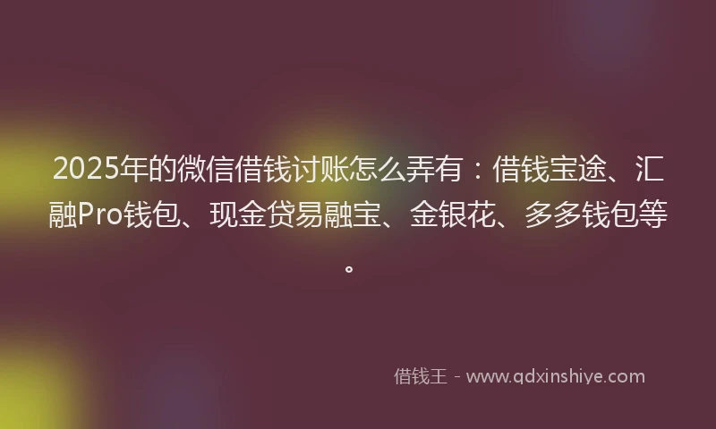 2025年的微信借钱讨账怎么弄有：借钱宝途、汇融Pro钱包、现金贷易融宝、金银花、多多钱包等。