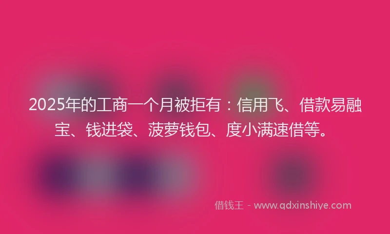 2025年的工商一个月被拒有：信用飞、借款易融宝、钱进袋、菠萝钱包、度小满速借等。