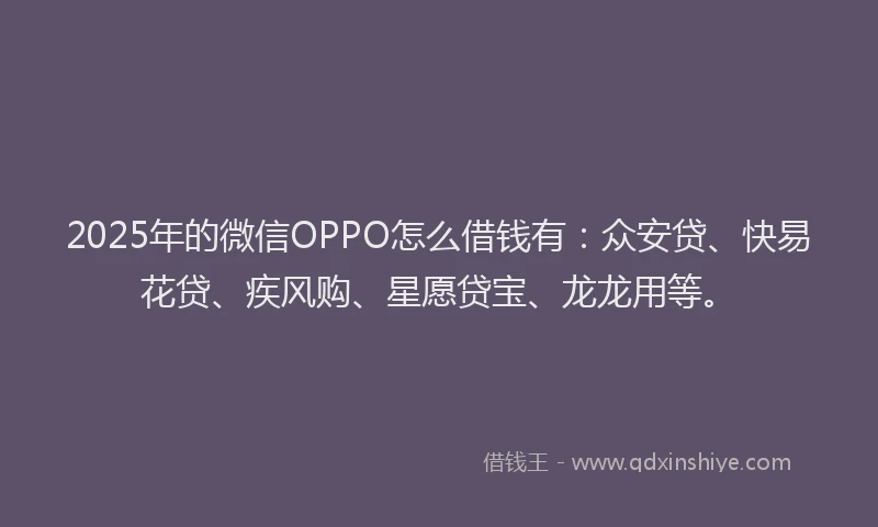2025年的微信OPPO怎么借钱有：众安贷、快易花贷、疾风购、星愿贷宝、龙龙用等。