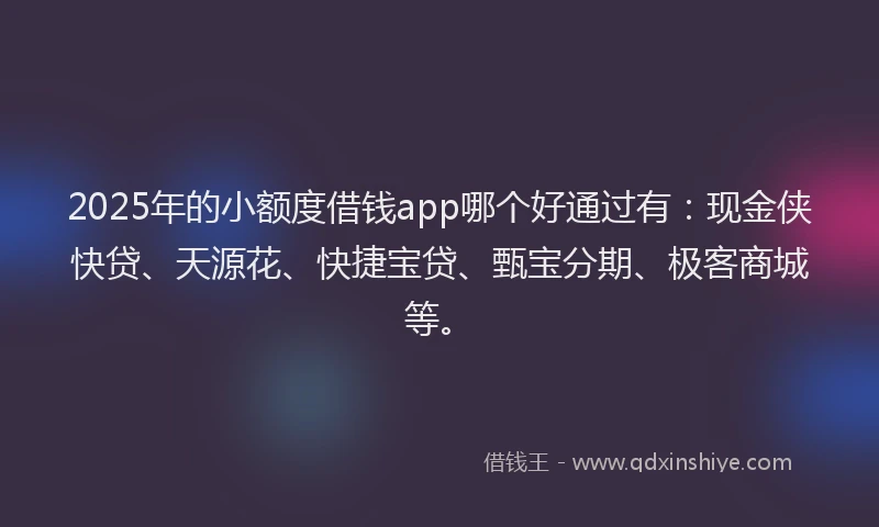 2025年的小额度借钱app哪个好通过有：现金侠快贷、天源花、快捷宝贷、甄宝分期、极客商城等。