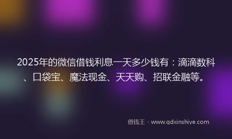 2025年的微信借钱利息一天多少钱有：滴滴数科、口袋宝、魔法现金、天天购、招联金融等。