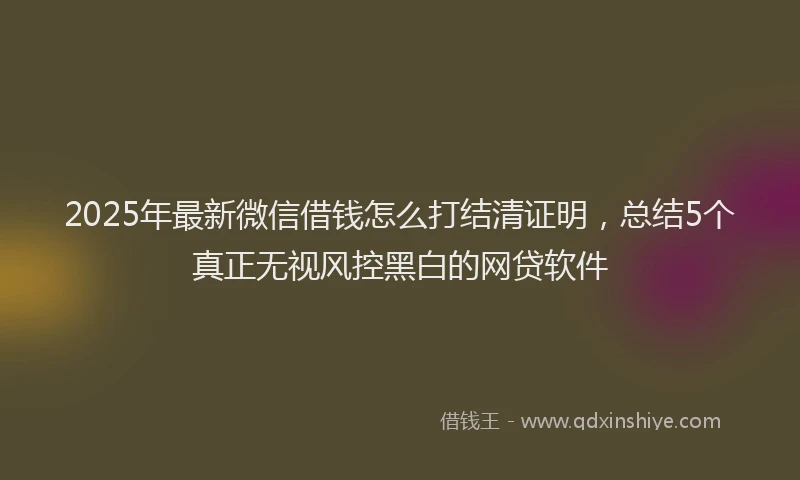 2025年最新微信借钱怎么打结清证明，总结5个真正无视风控黑白的网贷软件