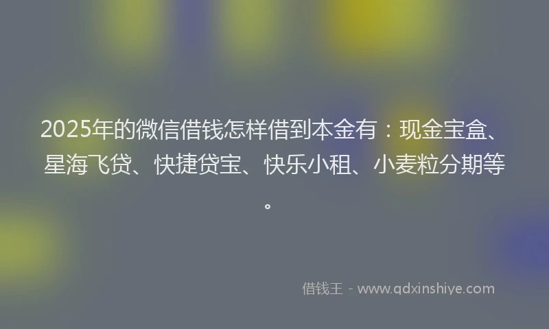 2025年的微信借钱怎样借到本金有：现金宝盒、星海飞贷、快捷贷宝、快乐小租、小麦粒分期等。