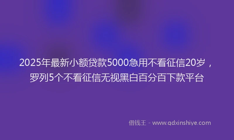 2025年最新小额贷款5000急用不看征信20岁，罗列5个不看征信无视黑白百分百下款平台