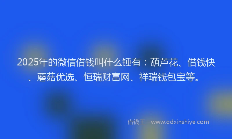 2025年的微信借钱叫什么锤有：葫芦花、借钱快、蘑菇优选、恒瑞财富网、祥瑞钱包宝等。