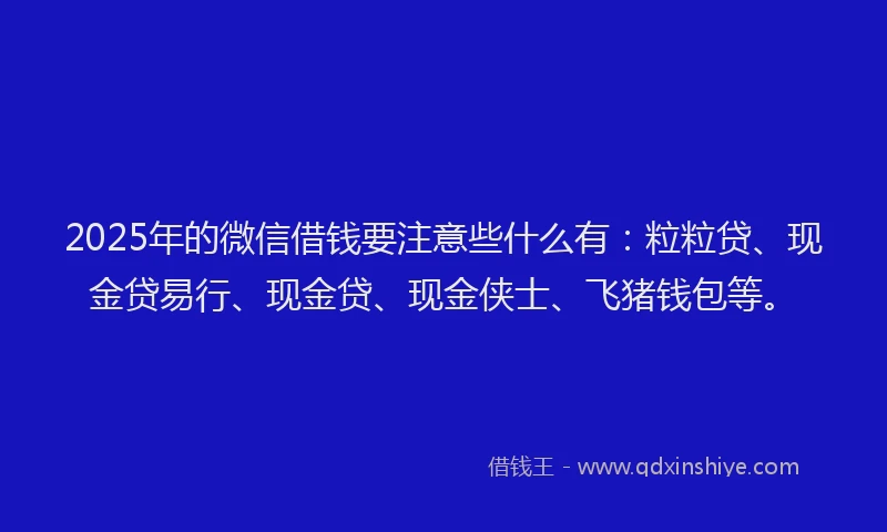2025年的微信借钱要注意些什么有：粒粒贷、现金贷易行、现金贷、现金侠士、飞猪钱包等。
