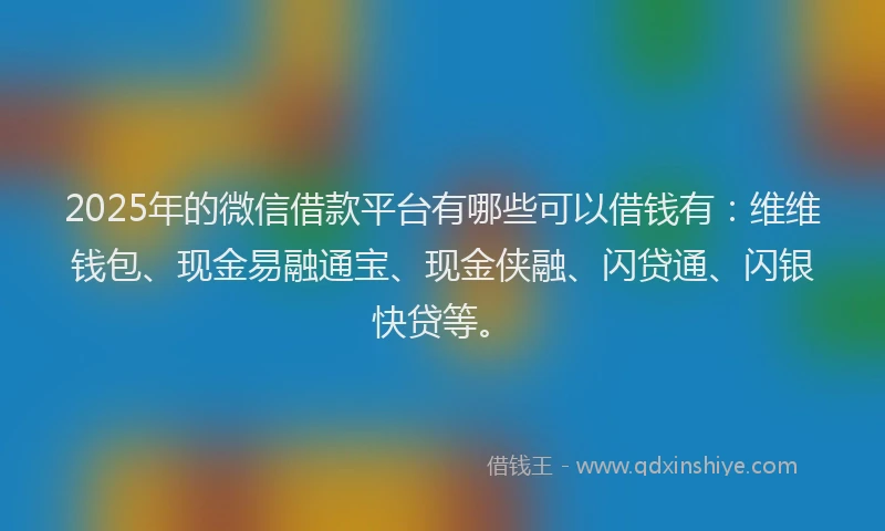 2025年的微信借款平台有哪些可以借钱有：维维钱包、现金易融通宝、现金侠融、闪贷通、闪银快贷等。