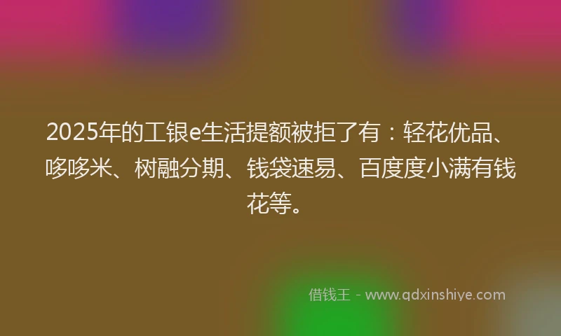 2025年的工银e生活提额被拒了有：轻花优品、哆哆米、树融分期、钱袋速易、百度度小满有钱花等。
