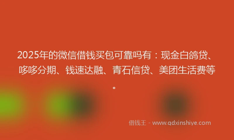 2025年的微信借钱买包可靠吗有：现金白鸽贷、哆哆分期、钱速达融、青石信贷、美团生活费等。