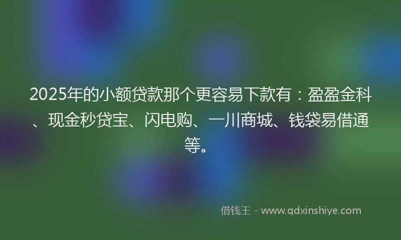 2025年的小额贷款那个更容易下款有：盈盈金科、现金秒贷宝、闪电购、一川商城、钱袋易借通等。