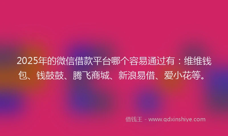 2025年的微信借款平台哪个容易通过有：维维钱包、钱鼓鼓、腾飞商城、新浪易借、爱小花等。