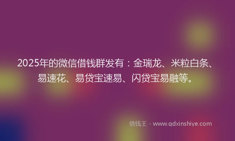 2025年的微信借钱群发有：金瑞龙、米粒白条、易速花、易贷宝速易、闪贷宝易融等。