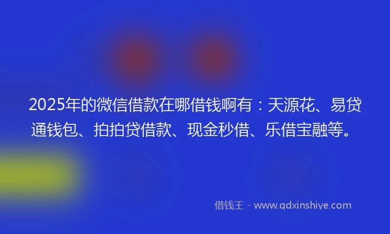 2025年的微信借款在哪借钱啊有：天源花、易贷通钱包、拍拍贷借款、现金秒借、乐借宝融等。
