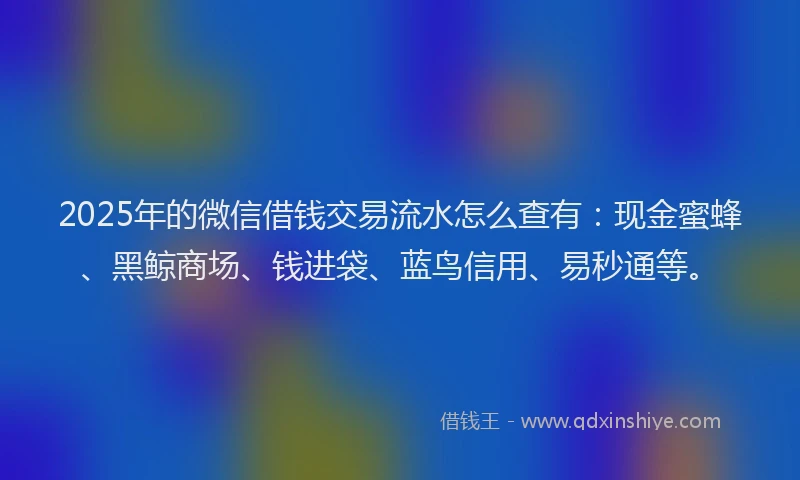 2025年的微信借钱交易流水怎么查有：现金蜜蜂、黑鲸商场、钱进袋、蓝鸟信用、易秒通等。