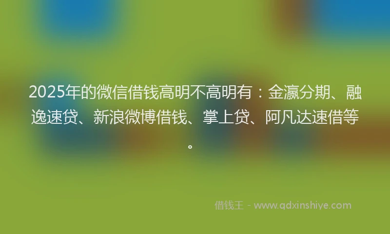 2025年的微信借钱高明不高明有：金瀛分期、融逸速贷、新浪微博借钱、掌上贷、阿凡达速借等。