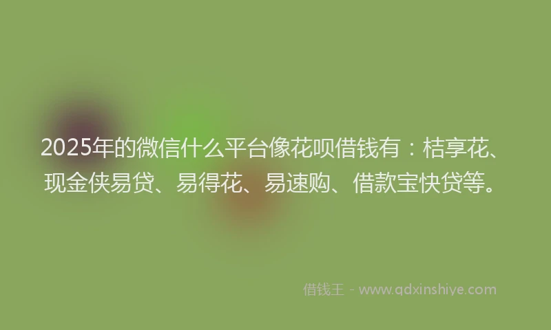 2025年的微信什么平台像花呗借钱有：桔享花、现金侠易贷、易得花、易速购、借款宝快贷等。