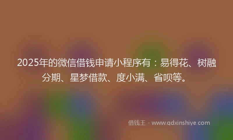 2025年的微信借钱申请小程序有：易得花、树融分期、星梦借款、度小满、省呗等。