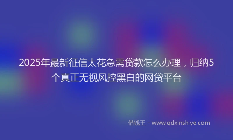 2025年最新征信太花急需贷款怎么办理，归纳5个真正无视风控黑白的网贷平台