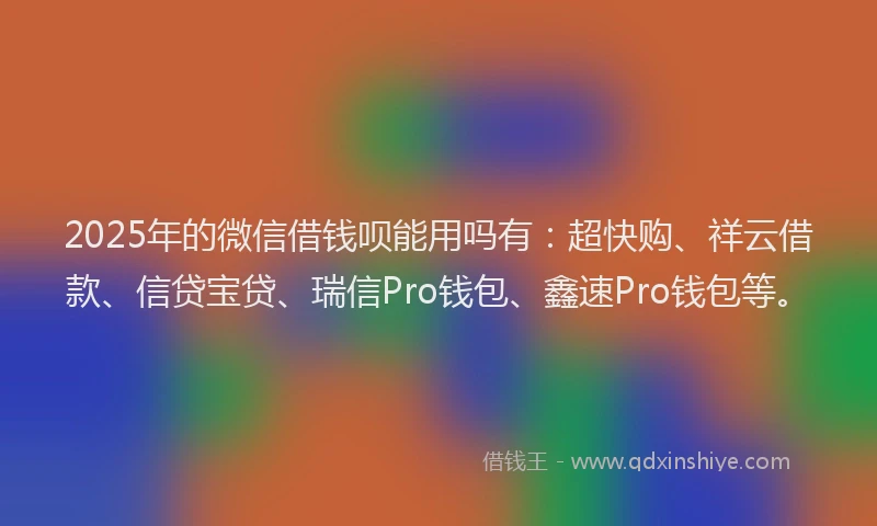 2025年的微信借钱呗能用吗有：超快购、祥云借款、信贷宝贷、瑞信Pro钱包、鑫速Pro钱包等。
