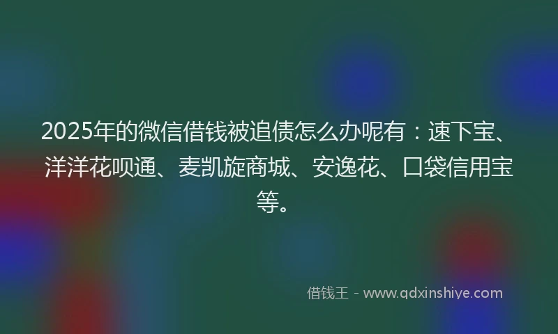 2025年的微信借钱被追债怎么办呢有：速下宝、洋洋花呗通、麦凯旋商城、安逸花、口袋信用宝等。