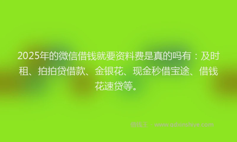 2025年的微信借钱就要资料费是真的吗有：及时租、拍拍贷借款、金银花、现金秒借宝途、借钱花速贷等。