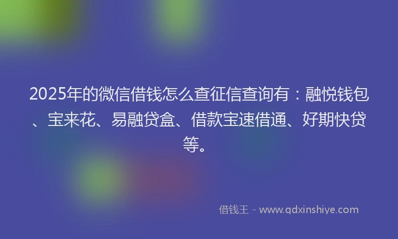 2025年的微信借钱怎么查征信查询有：融悦钱包、宝来花、易融贷盒、借款宝速借通、好期快贷等。