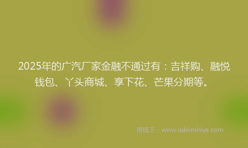 2025年的广汽厂家金融不通过有：吉祥购、融悦钱包、丫头商城、享下花、芒果分期等。