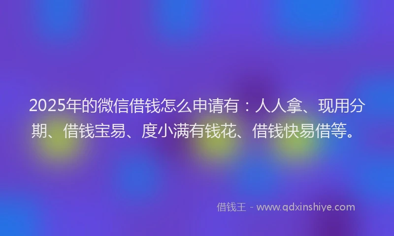 2025年的微信借钱怎么申请有：人人拿、现用分期、借钱宝易、度小满有钱花、借钱快易借等。