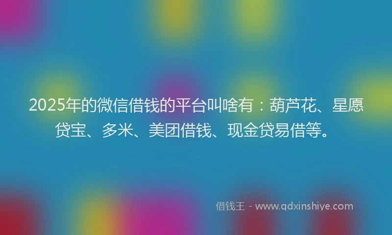 2025年的微信借钱的平台叫啥有：葫芦花、星愿贷宝、多米、美团借钱、现金贷易借等。
