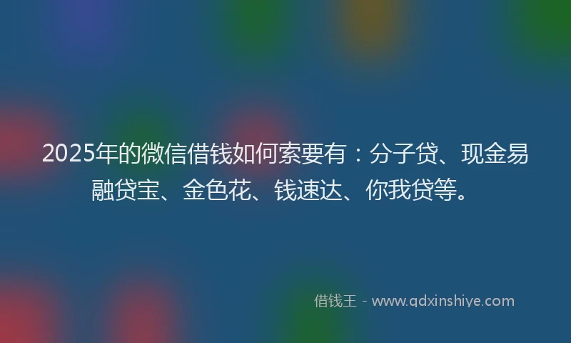 2025年的微信借钱如何索要有：分子贷、现金易融贷宝、金色花、钱速达、你我贷等。