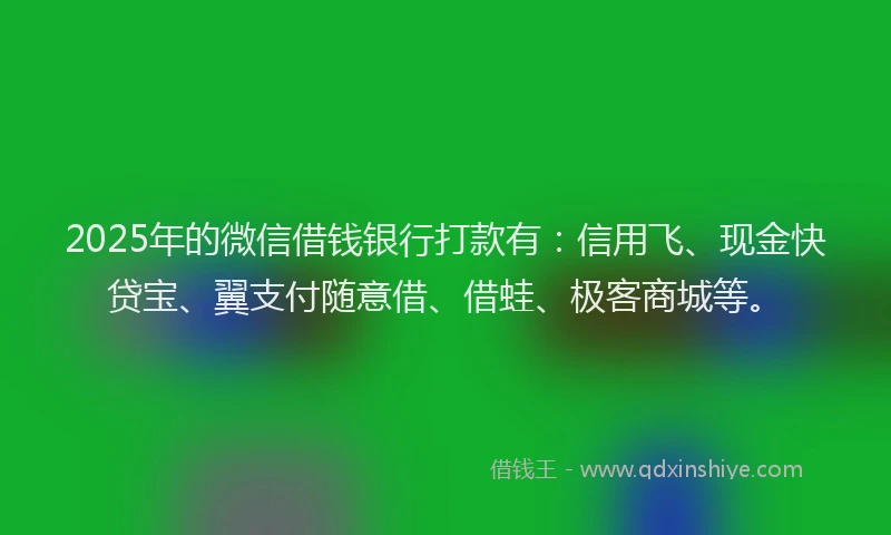 2025年的微信借钱银行打款有：信用飞、现金快贷宝、翼支付随意借、借蛙、极客商城等。