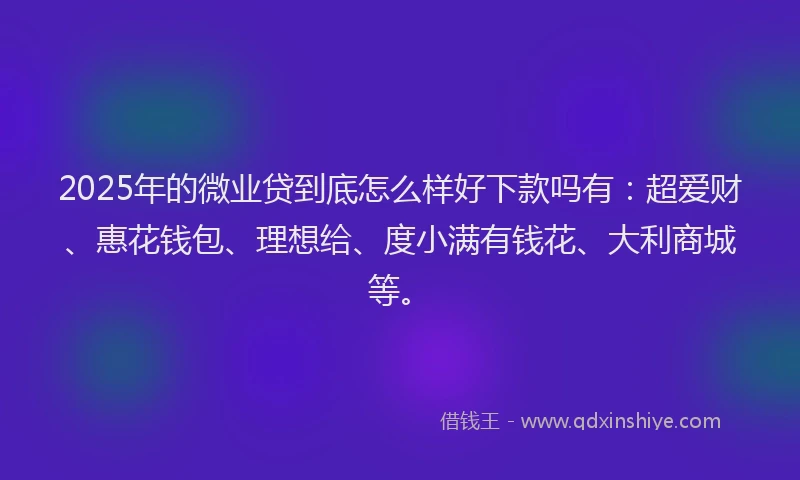 2025年的微业贷到底怎么样好下款吗有：超爱财、惠花钱包、理想给、度小满有钱花、大利商城等。