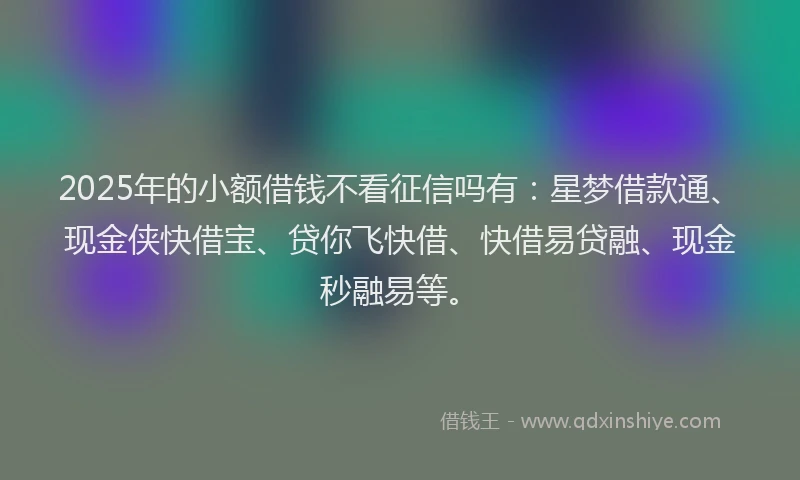 2025年的小额借钱不看征信吗有：星梦借款通、现金侠快借宝、贷你飞快借、快借易贷融、现金秒融易等。