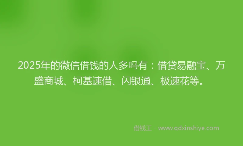 2025年的微信借钱的人多吗有：借贷易融宝、万盛商城、柯基速借、闪银通、极速花等。
