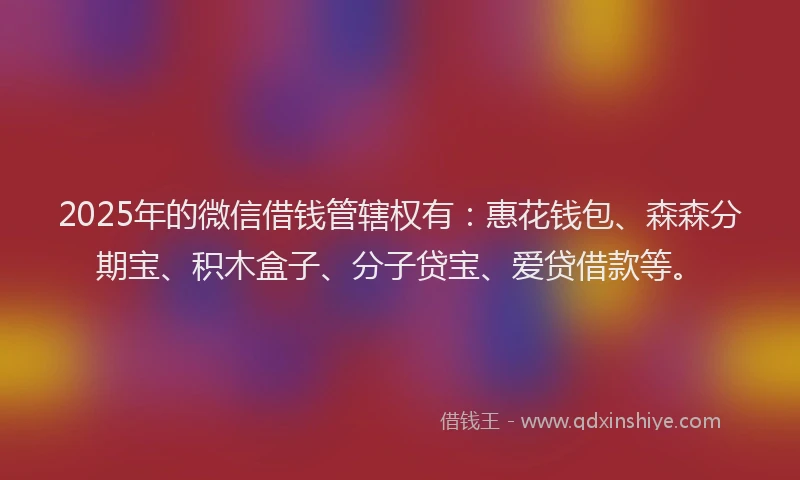 2025年的微信借钱管辖权有：惠花钱包、森森分期宝、积木盒子、分子贷宝、爱贷借款等。