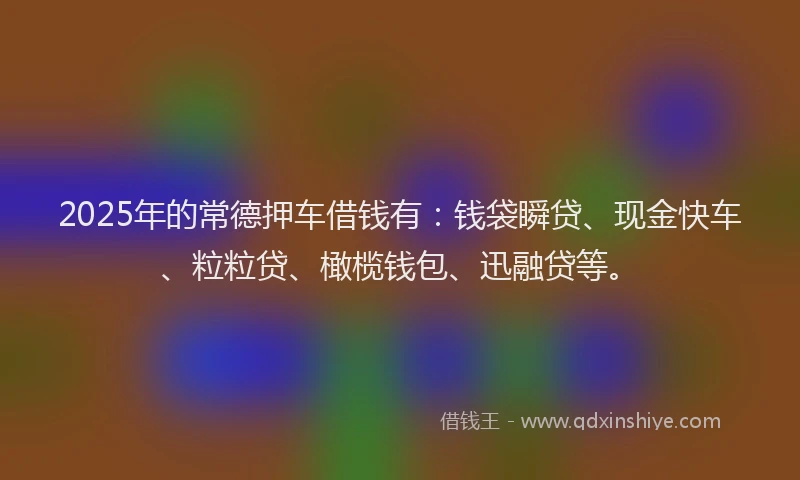2025年的常德押车借钱有：钱袋瞬贷、现金快车、粒粒贷、橄榄钱包、迅融贷等。