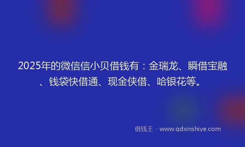 2025年的微信信小贝借钱有：金瑞龙、瞬借宝融、钱袋快借通、现金侠借、哈银花等。