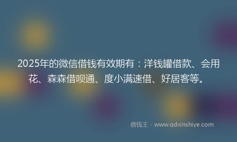 2025年的微信借钱有效期有：洋钱罐借款、会用花、森森借呗通、度小满速借、好居客等。