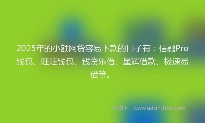 2025年的小额网贷容易下款的口子有：信融Pro钱包、旺旺钱包、钱贷乐借、星辉借款、极速易借等。
