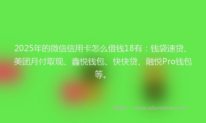 2025年的微信信用卡怎么借钱18有：钱袋速贷、美团月付取现、鑫悦钱包、快快贷、融悦Pro钱包等。